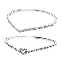 925 Sterling Silver Sparkling Wishbone Heart Bracelet for Women Birthday Christmas Party Gifts