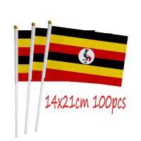 ZXZ uganda hand Flag 100pcs 14*21cm Polyester Double Side Printing uganda UG Hand waving Flag with plastic flagpole