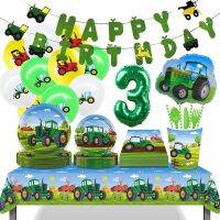 【hot】✧✵❈  3rd Birthday Tractor Theme Disposable Tableware Paper Cup Plates Truck Excavator Kids Boys Decorates