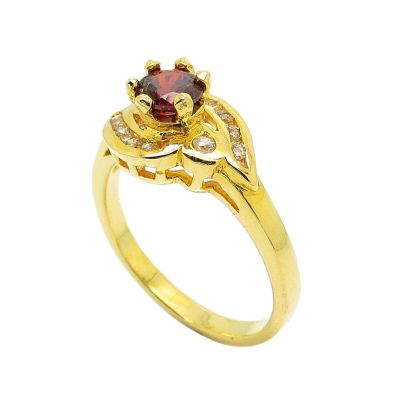 แหวนผู้หญิงมินิมอล แหวนพลอยโกเมนหญิง แหวนชุบทองไม่ลอก พลอยโกเมน ประดับเพชร แหวนชุบทอง 24k บริการเก็บเงินปลายทาง
