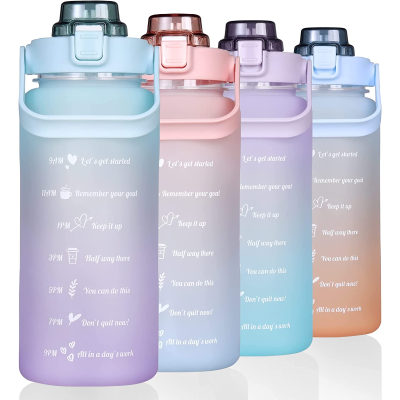 【 Cw】ขวดน้ำ2L ขนาดใหญ่ครึ่งแกลลอน64ออนซ์ขวดน้ำสร้างแรงบันดาลใจพร้อมเครื่องหมายเวลาฟาง BPA ฟรีสำหรับกีฬาและฟิตเนส