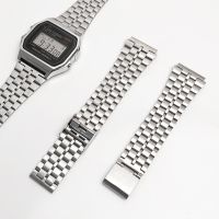 Classic Small Square Silver Block 18mm Metal Strap Fine Steel Watchband for CASIO A158 / A159 / A168 /A169 /B650 /AQ230/ 700