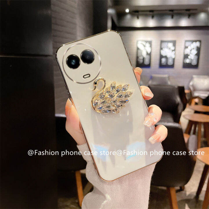 phone-case-เคส-realme-11-4g-5g-realme-c51-c53-nfc-ข้อเสนอสุดพิเศษส่องแสงหรูหราเคลือบขนมรูปหงส์เคลือบนิ่ม-realme-11-4g-5g-nfc-2023