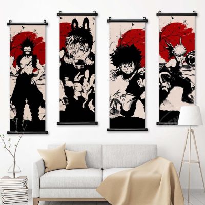 ๑✉﹉ อะนิเมะผ้าใบ Hd พิมพ์ภาพ My Hero Academia Wall Art Todoroki Shoto ภาพวาด Midoriya Izuku แขวน Scrolls โปสเตอร์ตกแต่งบ้าน