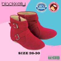 รองเท้าบูท Blackkelly ส้นแบน สีแดง สําหรับเด็กผู้หญิง 371