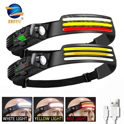 New Induction COB Headlight Dual Light Source Strong Light Headlamp Outdoor Riding Light USB Rechargeable Night Running Light