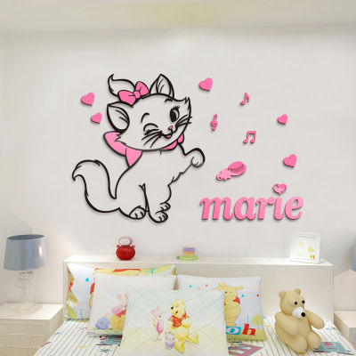 Marieแมวน่ารักKittyห้องนอนสติกเกอร์ตกแต่งอะคริลิค3Dสติกเกอร์80*52ซม