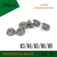 High quality100PCS M3/M4/M5/M6/M8 304 stainless steel flange lock nut hex flange nut hardwar antiskid nuts Nails  Screws Fasteners