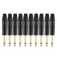 Gold Plating 10Pcs Plug Mono Professional 2 Pole 6.35 Mm 6.5Mm Stereo Jack Plug 6.35Mm