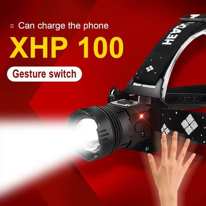 Touch Light High Power XHP100 IR Sensor Powerful LED Headlight 18650