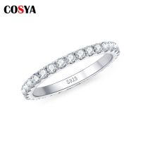 COSYA แหวนแถวเพชรโมอิสขนาด2มม. สีเงิน925สำหรับสตรีเครื่องประดับแหวนหมั้นแต่งงานนิรันดร