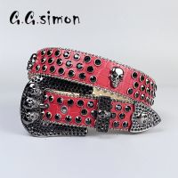 GGSIMON Skull Western Rhinestone Belt Goth Style Man Woman Fashion Casual Puck Crystal Diamond Waistband Jeans Y2k Accessories