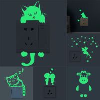 ZZOOI Luminous Cartoon Switch Stickers Night Owl Luminous Stickers Fluorescent Moon Stars Stickers Childrens Room Decoration Home