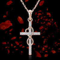 Faith Cross สร้อยคอจี้ Vintage Infinity Symbol Winding Crystal Cross สร้อยคอผู้หญิงคลาสสิกเครื่องประดับทางศาสนา