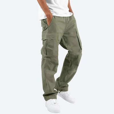 Casual Pockets Solid Color Loose Straight Cargo Pants Men 2023 Spring Fashion Streetwear Mens Trousers Summer Leisure Long Pant
