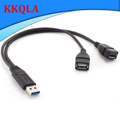 QKKQLA Dual USB Male  to USB 3.0 Female Extra Power Data Y Extension Cable Line Wire Connector Power Supply for Mobile