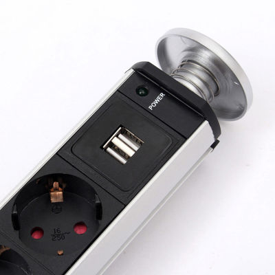 Inligent Table Socket Pop Up Pull Power Point Sockets with USB Charger Tabletop EU Electrical Plug Outlets for Office Kitchen