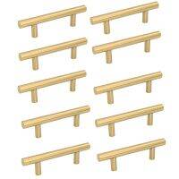 3in Hole Centers Brushed Brass Cabinet Drawer T Bar Kitchen Pull Cupboard Door Handle ,5in Overall Length (10Pcs)