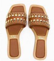 zaraˉ 2023 Summer New Flat Bottom Slippers with Transparent Rivet Decoration