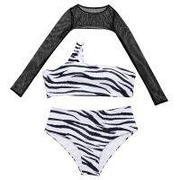 Sexy High Waist Three-Piece Swimsuit Long Sleeve Mujer Zebra for Women