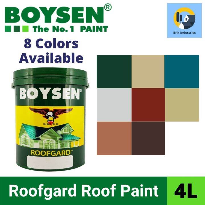【READY STOCK】 Boysen Roofgard 4 Liters (Gallon) Gloss Acrylic WaterBased Roof Paint 8 Colors