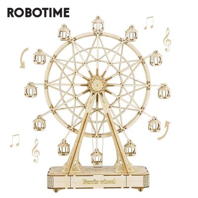 Robotime DIY Wooden Rotatable Ferris Wheel Model with Playing Music Toys for children birthday TGN01
