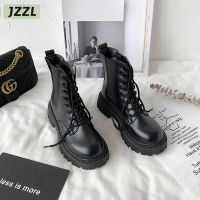 JZZL รองเท้าบูท Martin ผู้หญิงรองเท้าบูทเข้ากับทุกชุด Sepatu BOOT Pendek รองเท้าบู๊ทบางสตรีทไฟทอดสไตล์อังกฤษ