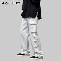 MAYCHEER Large Pocket Mens Cargo Pants Casual Loose Solid Color Cargo Pants Mens Long Pants