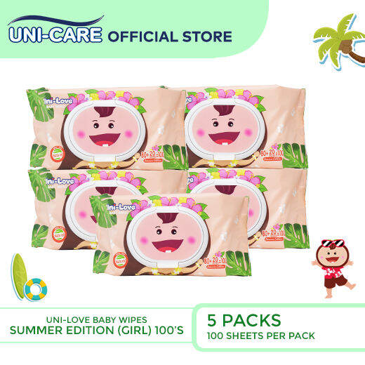 UniLove Baby Wipes Summer Edition (Girl) 100's Pack of 5 | Lazada PH