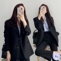 ?Korea NEW เสื้อสูทแขนยาวสีดำ รุ่นผ้ายืด เรียบหรูใส่สบาย