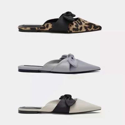 ❐♗✙ [Ready Stock] Original Flat bottom temperament Bow Ornament pointed half slippers lazy shoes
