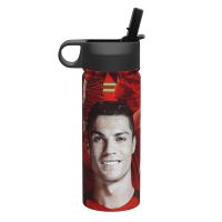 Cristiano Ronaldo 18ออนซ์กาน้ำหุ้มฉนวนเหล็กสแตนเลสสำหรับการออกกำลังกายกลางแจ้งกาต้มน้ำสำหรับปีนเขา