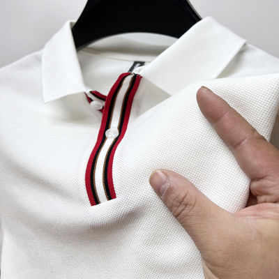 2023 Fesyen Benang-Dicelup Berjalur Polo Baju Lengan Pendleek Laki Kasual เสื้อยืด Musim Panas 100เสื้อ Paul Lelaki Memakai Atas