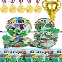 ☌❀ New Football Soccer Themed Party Supplies Cake Topper Gift Bag Disposable Tableware Set Cup Birthday Party Soccer Pinata Decor