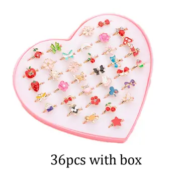 36pcs Children kids rings Little Girl Makeup Jewelry Adjustable