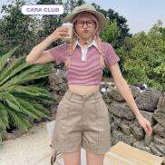 CARA Áo Croptop Nữ Levi cổ polo tay ngắn sọc ngang năng động