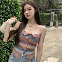 JIAOQI เสื้อกล้ามสายเดี่ยวถักลายทางย้อนยุคสำหรับผู้หญิงเสื้อกล้ามเซ็กซี่แขนกุดเข้ารูปฤดูร้อน