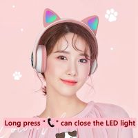 Wireless Headphone Bluetooth Cat Ear Headset Supports Head-Mounted RGB Adapter PS4 Gamer PC Phone LED Childrens Helmet