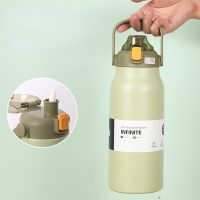 ☄☒ 1300/1700ML Large Capacity Straw Thermos Cup Water Bottle Tumbler Portable Vaccum Flask Stainless Steel Cute Insulated Cup