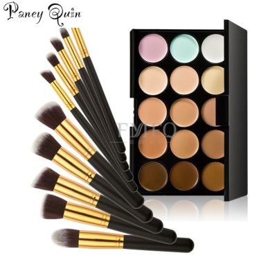 10 pcs makeup Brushes 15 color Concealer Palette makeup set kit Pincel Maquiagem make up combination set Foundation Brushes