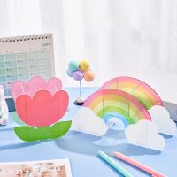 Cute Cactus Rainbow Shape Acrylic Pen Holder Multi Compartments Pencil Box Kids Desktop Stationery Organizer for School Office