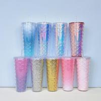 New Fashionable Fish Scale Cup Double Layer Heat Insulation Plastic Straw Cup Drinking Net Red Type Drinking Cup Coffee Cup