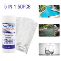 50Pcs Water Tester Paper Multipurpose 5 In 1 Swimming Pool SPA Test Strips for Chlorine/Hardness/ Bromine/ Alkalinity/PH Inspection Tools