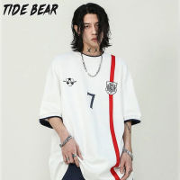 TIDE BEAR เสื้อเสื้อยืดลายเรียบคอกลมบุคลิกหล่อของผู้ชายด้านหลังหลวมแขนสั้น