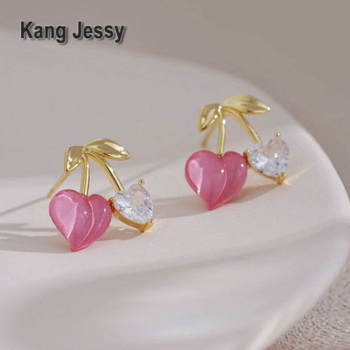 kang-jessy-ต่างหูดอกไม้สีขาวเชอร์รี่โบว์สีชมพูต่างหูชาสไตล์ฝรั่งเศสนางฟ้าสุดๆ-2023-ต่างหูใหม่สำหรับฤดูใบไม้ผลิและฤดูร้อน