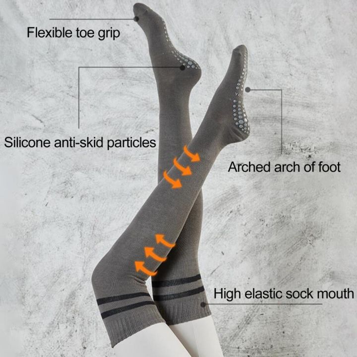 cotton-thigh-high-socks-long-yoga-socks-skinny-pilates-socks-winter-non-slip-striped-foot-protector-particle-sole-yoga-stockings