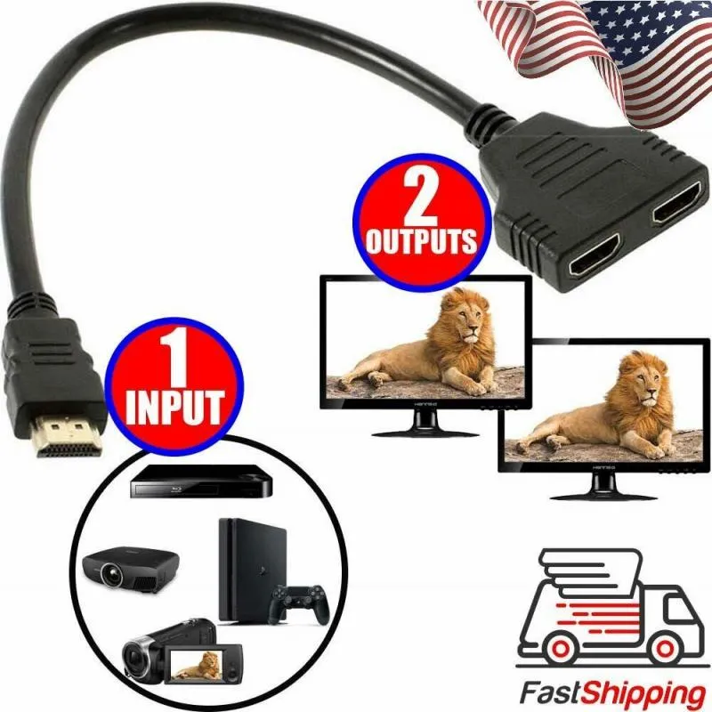  HDMI Splitter Cables Male 1080P to Dual HDMI Female 1 to 2 Way  HDMI Splitter Adapter Cable for HDTV HD, LED, LCD, TV, Support Two TVs at  The Same Time : Electronics