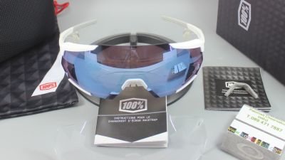 100% RACETRAP Matte White w/ Hiper Blue Multilayer Mirror Lens &amp; Clear Lens 61037-000-75 รหัสสินค้า SKU-00264