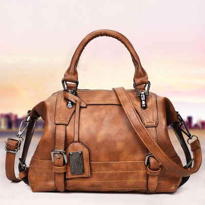 Womens Bag 2023 New European And American Retro Fashion Oil Wax Leather Boston Bag Portable Shoulder Crossbody Bag 2023