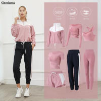 7 Piece Set Women Quick Dry Yoga Clothing Hooded Coats+T Shirt+Bra+Shorts+Pants+Leggings Fitness Gym Outdoor Sportswear Suits